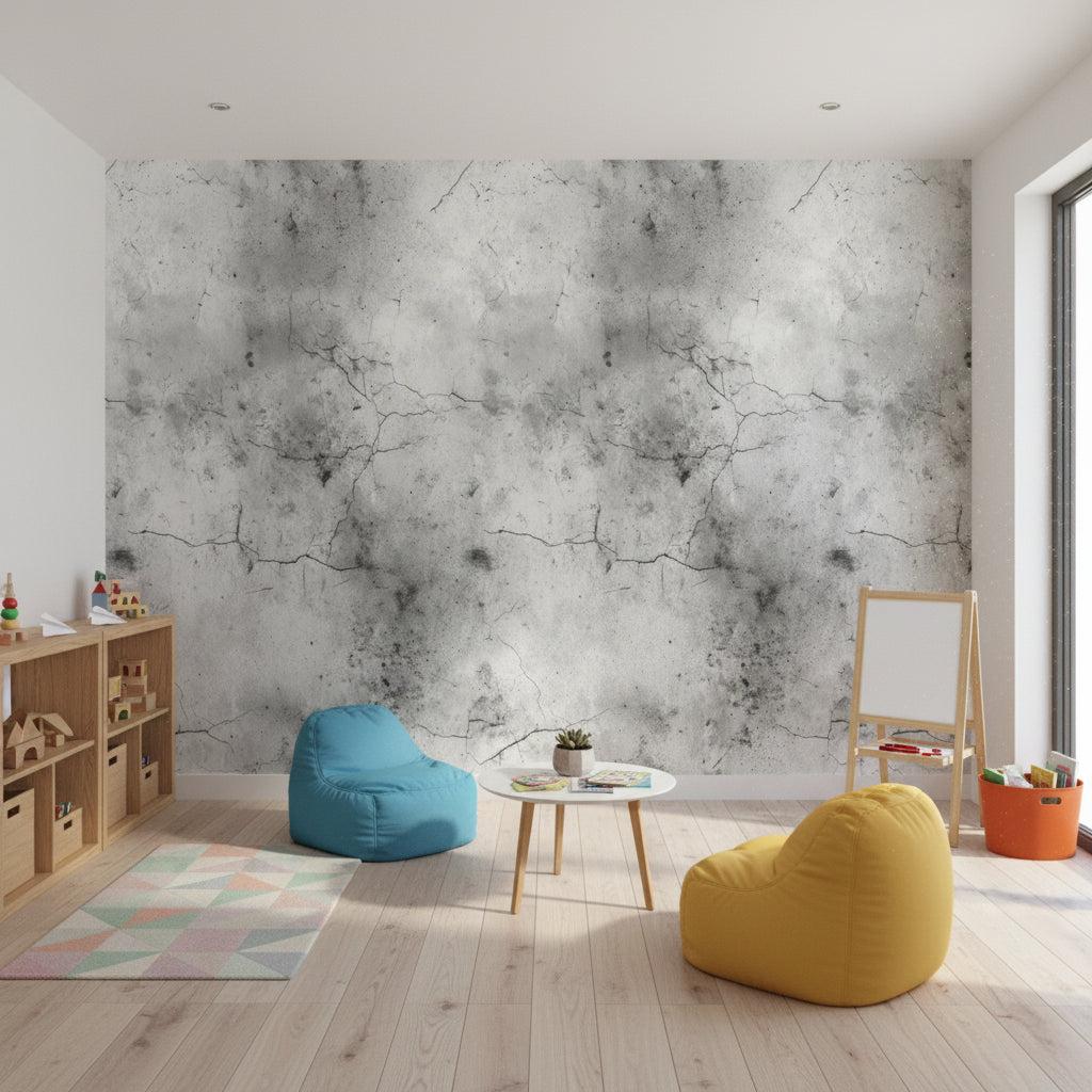 Beton Görünümlü Duvar Kağıdı Gri Desenli Modern Salon