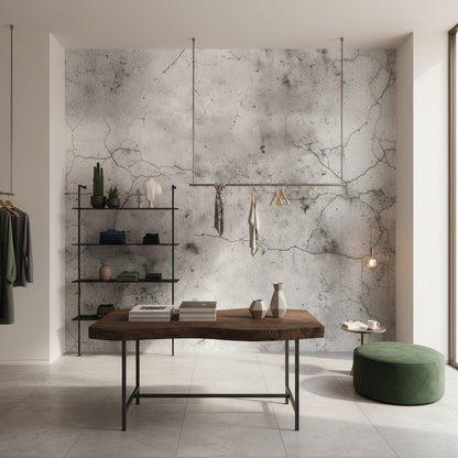 Beton Görünümlü Duvar Kağıdı Gri Desenli Modern Salon