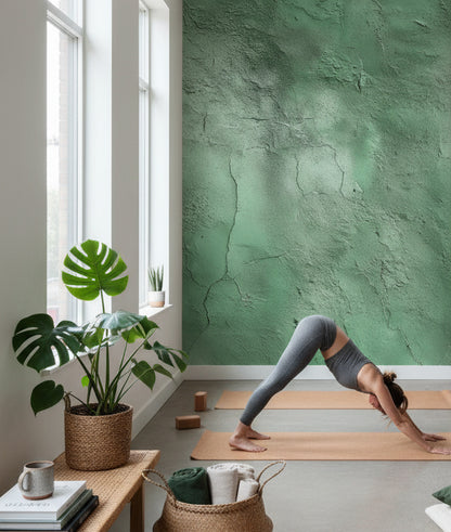 Yeşil Beton Desenli Duvar Kağıdı Modern Salon Duvar Kağıdı
