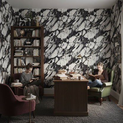 Siyah Beyaz Mermer Desenli Duvar Kağıdı Modern Salon Duvarı