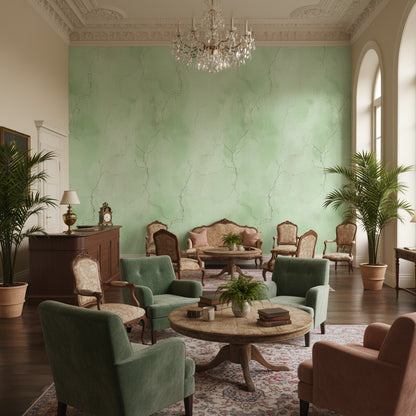 Yeşil Beton Görünümlü Duvar Kağıdı Minimalist Salon Dekoru