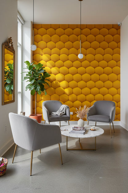 Sarı Petek Desenli 3D Duvar Kağıdı Modern Salon