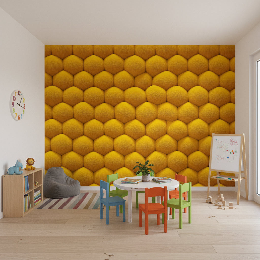 Sarı Petek Desenli 3D Duvar Kağıdı Modern Salon