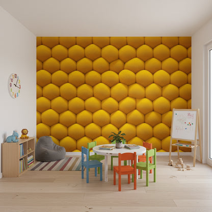 Sarı Petek Desenli 3D Duvar Kağıdı Modern Salon