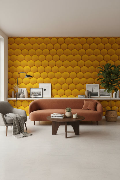 Sarı Petek Desenli 3D Duvar Kağıdı Modern Salon