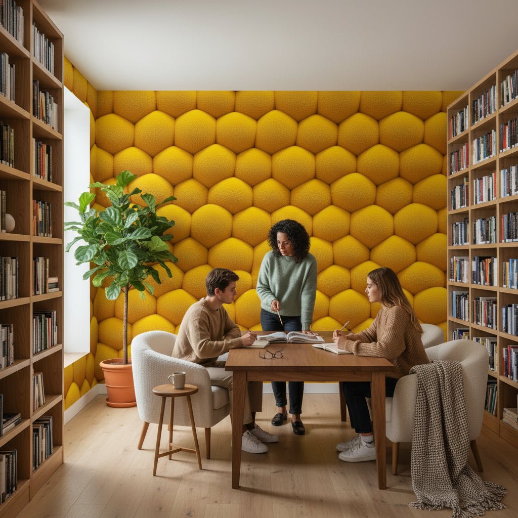 Sarı Petek Desenli 3D Duvar Kağıdı Modern Salon