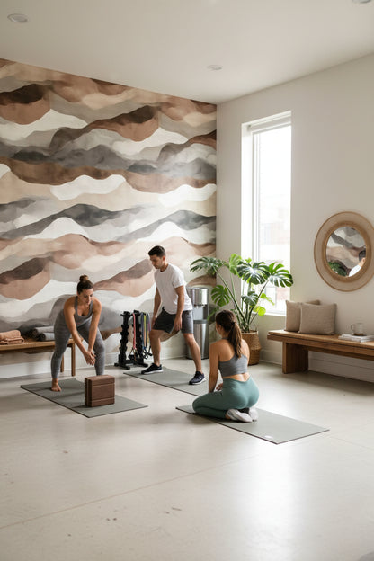 Soyut Dalgalı Duvar Kağıdı Bej Kahverengi Modern Salon
