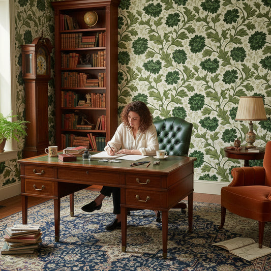 Yeşil Çiçekli Vintage Duvar Kağıdı Krem Zemin Salon