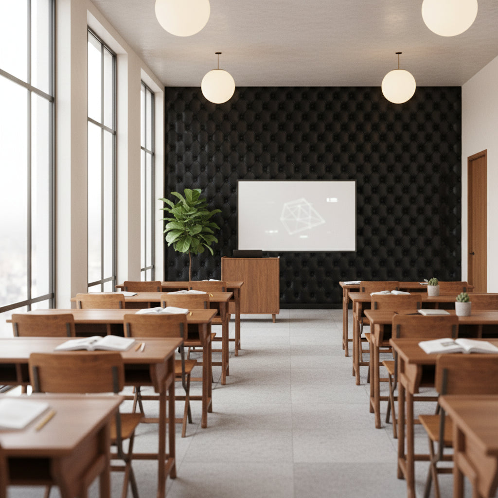 Kapitoneli Deri Görünümlü Duvar Kağıdı Siyah Salon Dekoru