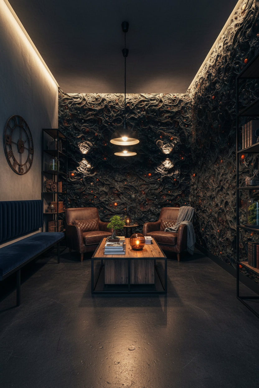 Soyut Desenli Duvar Kağıdı Siyah Altın Modern Salon