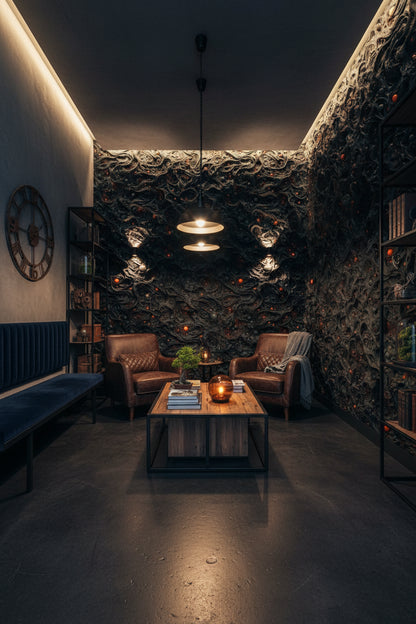 Soyut Desenli Duvar Kağıdı Siyah Altın Modern Salon