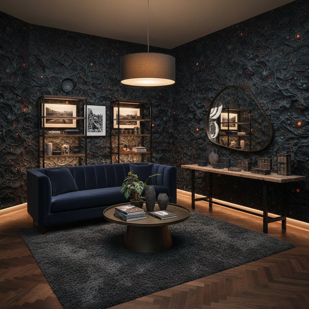 Soyut Desenli Duvar Kağıdı Siyah Altın Modern Salon