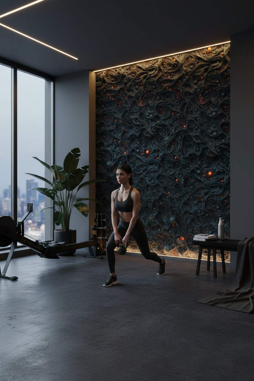 Soyut Desenli Duvar Kağıdı Siyah Altın Modern Salon