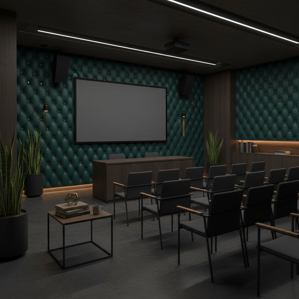Kapitoneli Deri Desenli Duvar Kağıdı Koyu Yeşil Salon