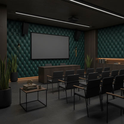 Kapitoneli Deri Desenli Duvar Kağıdı Koyu Yeşil Salon