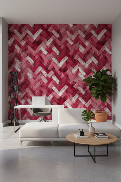 Bordo Zikzak Desenli Duvar Kağıdı Modern Salon