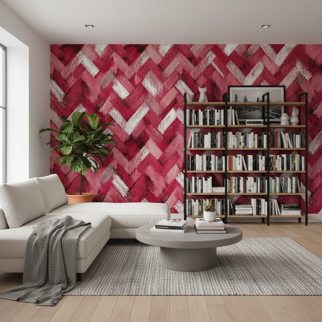 Bordo Zikzak Desenli Duvar Kağıdı Modern Salon