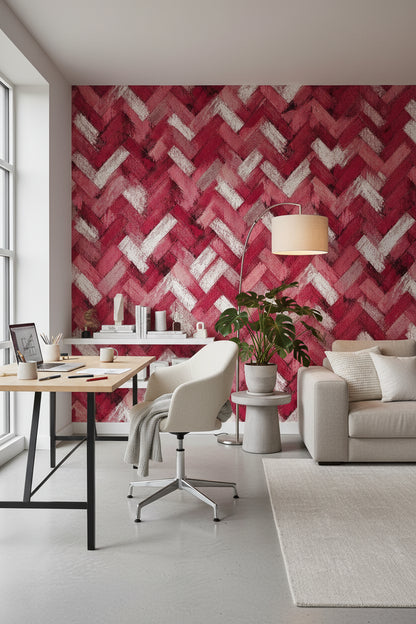 Bordo Zikzak Desenli Duvar Kağıdı Modern Salon