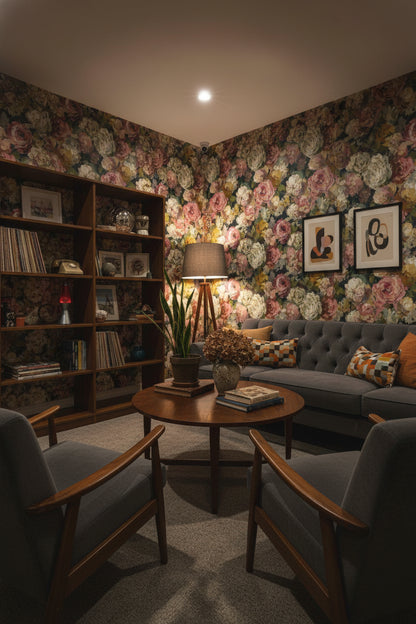 Vintage Güllü Duvar Kağıdı Pastel Pembe Krem Salon Dekoru