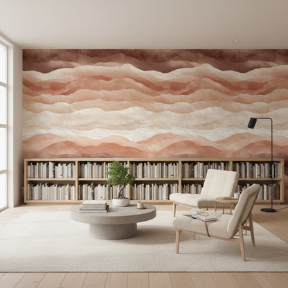 Soyut Dalga Desenli Duvar Kağıdı Terracotta Bej Salon Duvarı
