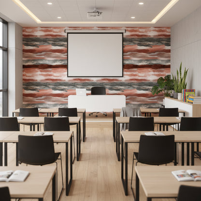 Soyut Sulu Boya Duvar Kağıdı Terracotta Gri Çizgili Salon