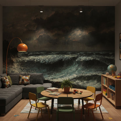 Fırtınalı Deniz Manzaralı Poster Duvar Kağıdı Koyu Ton Salon