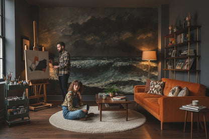 Fırtınalı Deniz Manzaralı Poster Duvar Kağıdı Koyu Ton Salon