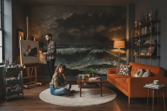 Fırtınalı Deniz Manzaralı Poster Duvar Kağıdı Koyu Ton Salon