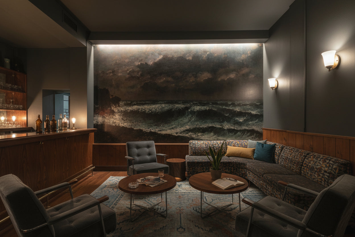 Fırtınalı Deniz Manzaralı Poster Duvar Kağıdı Koyu Ton Salon