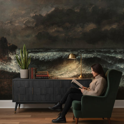Fırtınalı Deniz Manzaralı Poster Duvar Kağıdı Koyu Ton Salon