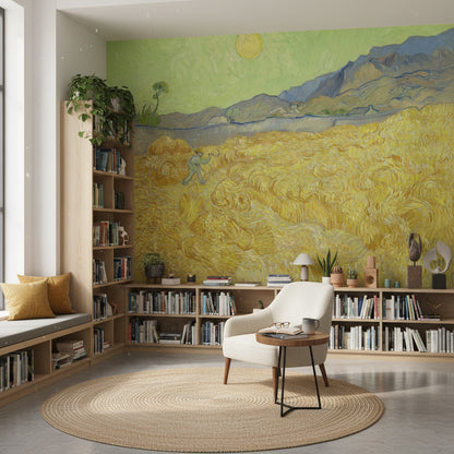 Buğday Tarlası Manzaralı Poster Duvar Kağıdı Sarı Yeşil Salon