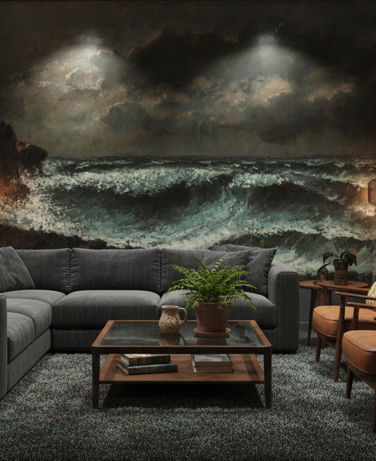 Fırtınalı Deniz Manzaralı Poster Duvar Kağıdı Koyu Ton Salon