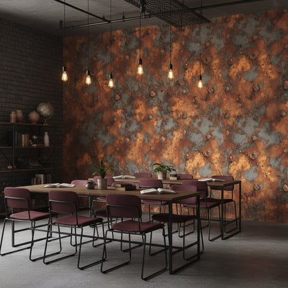 Paslı Metal Desenli Duvar Kağıdı Endüstriyel Kahverengi Gri Salon