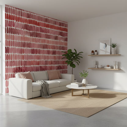 Soyut Fırça Darbeli Duvar Kağıdı Pembe Tonlu Modern Salon