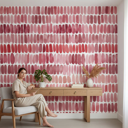 Soyut Fırça Darbeli Duvar Kağıdı Pembe Tonlu Modern Salon