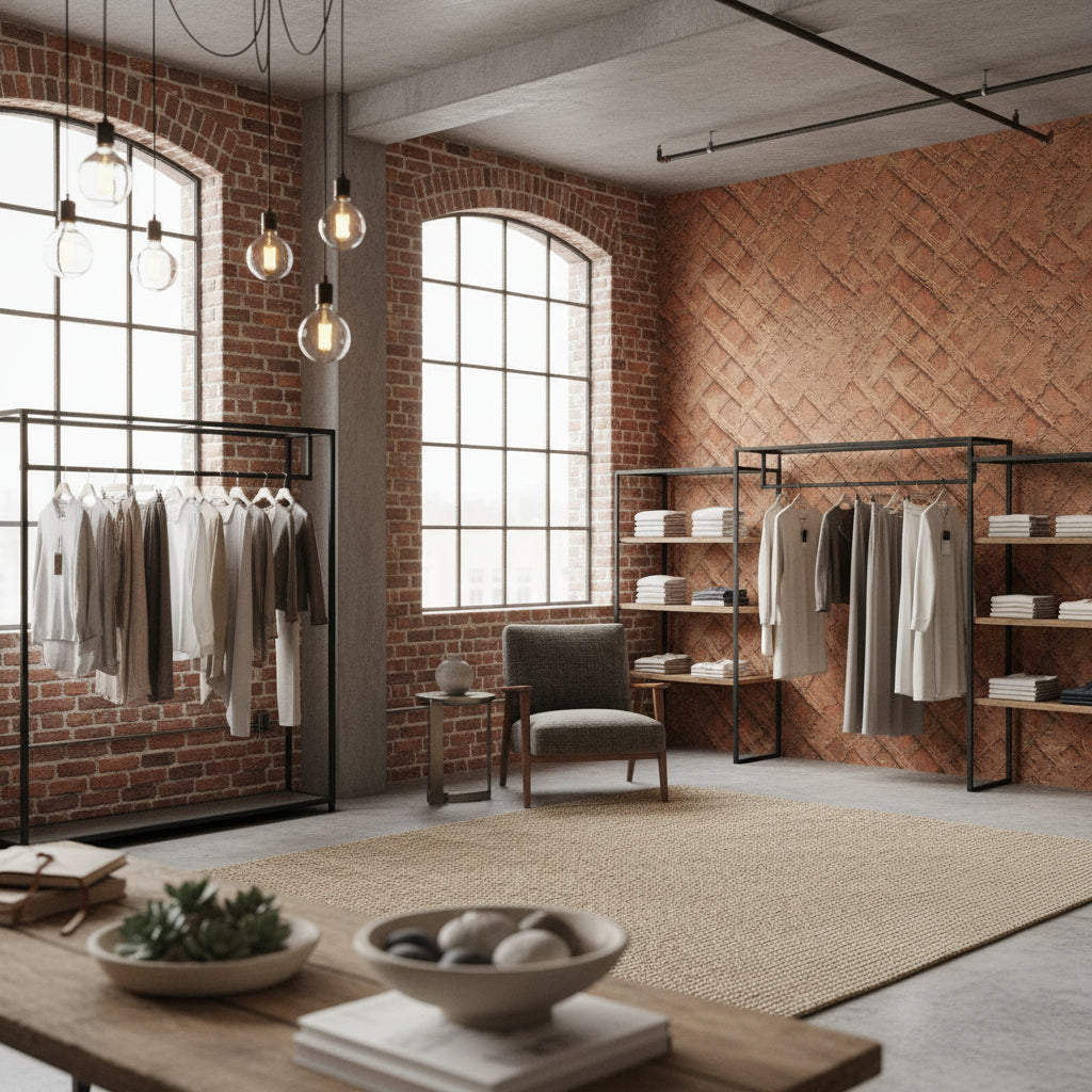 Desenli Kafes Desenli Duvar Kağıdı Kahverengi Rustik Salon