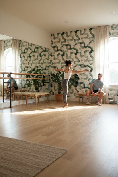 Soyut Dalgalı Desenli Duvar Kağıdı Yeşil Modern Salon