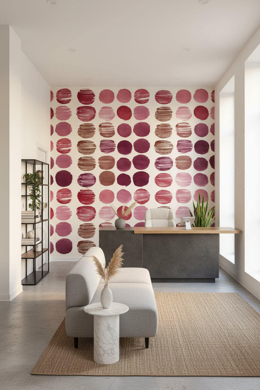 Soyut Noktalı Duvar Kağıdı Pembe Bordo Salon