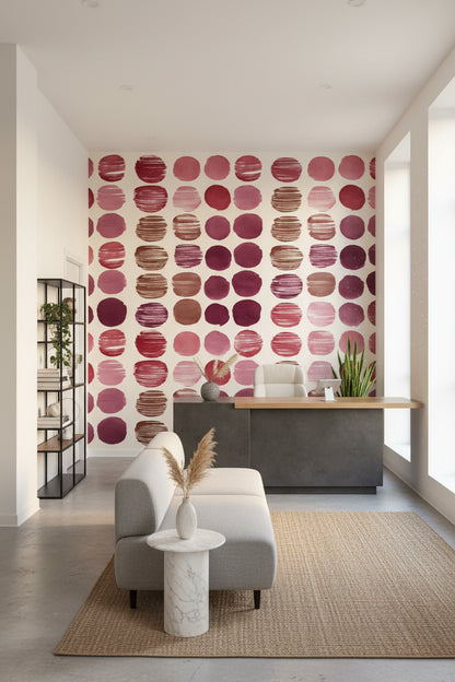 Soyut Noktalı Duvar Kağıdı Pembe Bordo Salon