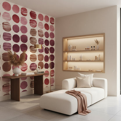 Soyut Noktalı Duvar Kağıdı Pembe Bordo Salon