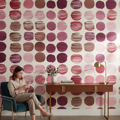 Soyut Noktalı Duvar Kağıdı Pembe Bordo Salon