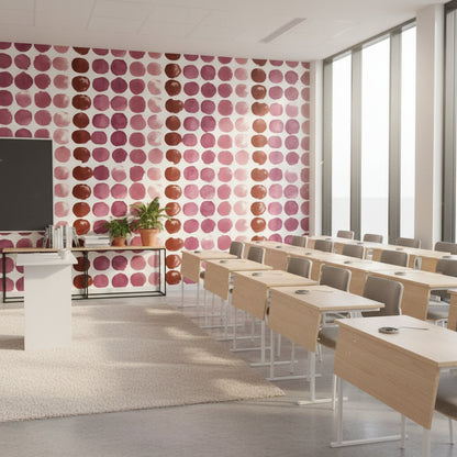 Puantiyeli Duvar Kağıdı Bordo Pembe Modern Salon