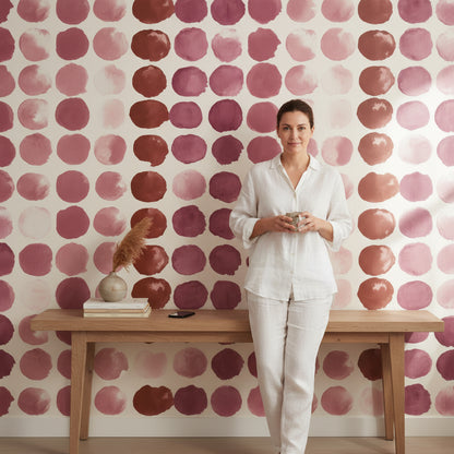 Puantiyeli Duvar Kağıdı Bordo Pembe Modern Salon