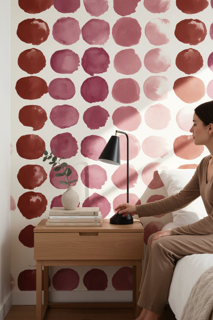 Puantiyeli Duvar Kağıdı Bordo Pembe Modern Salon