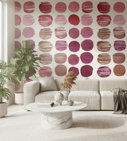 Soyut Noktalı Duvar Kağıdı Pembe Bordo Salon