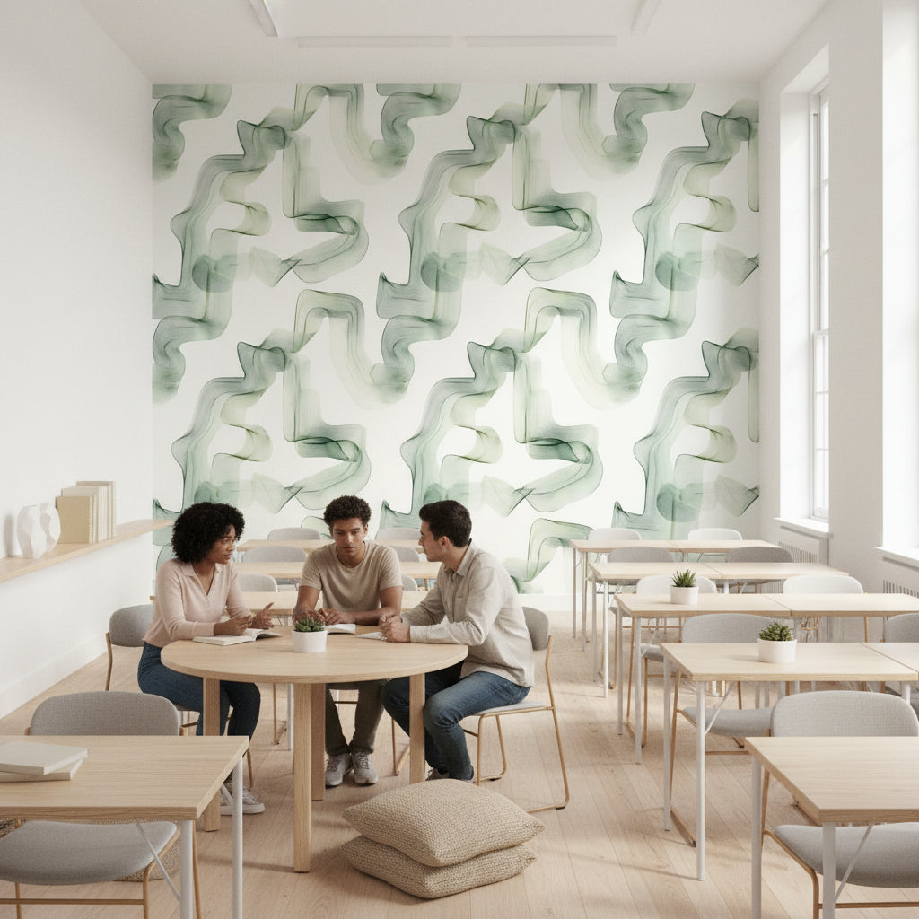 Soyut Dalgalı Duvar Kağıdı Yeşil Modern Salon