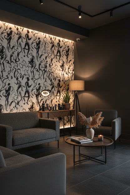 Soyut Figürlü Duvar Kağıdı Siyah Beyaz Salon