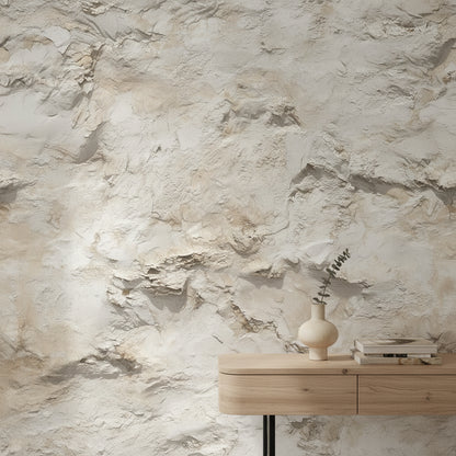 Desenli Beton Görünümlü Duvar Kağıdı Bej Minimal Salon