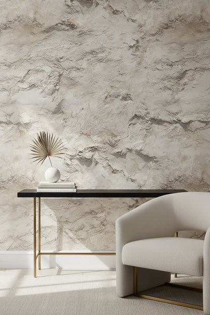 Desenli Beton Görünümlü Duvar Kağıdı Bej Minimal Salon