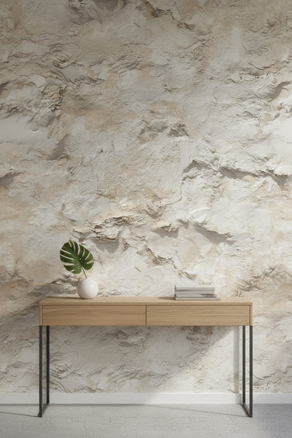 Desenli Beton Görünümlü Duvar Kağıdı Bej Minimal Salon